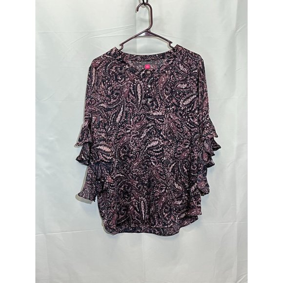 Vince Camuto Womens Size Large Purple Paisley Ruffled Bell Sleeve Popover Blouse - Picture 12 of 13